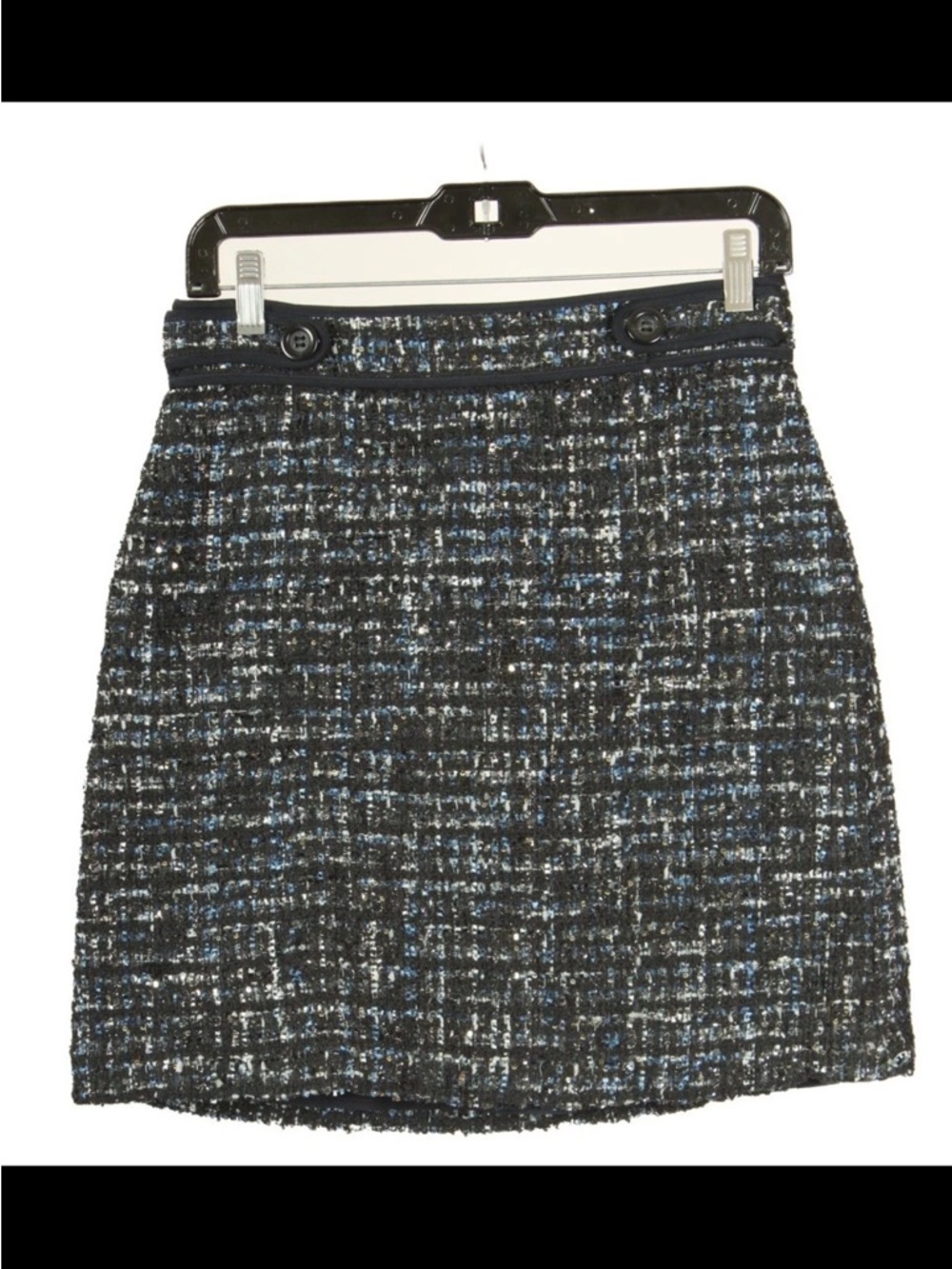 Ann Taylor Skirt Women’s 4P Blue Black Striped A Line Tweed Knit Lined